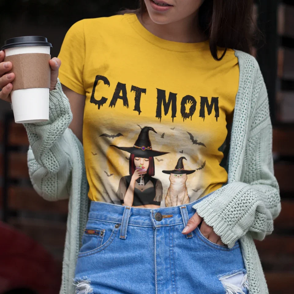 Cat Mom, Witch Mom - Personalized Witch T-shirt - Witchy Gift, Halloween Gift for Cat Mom - Image 8