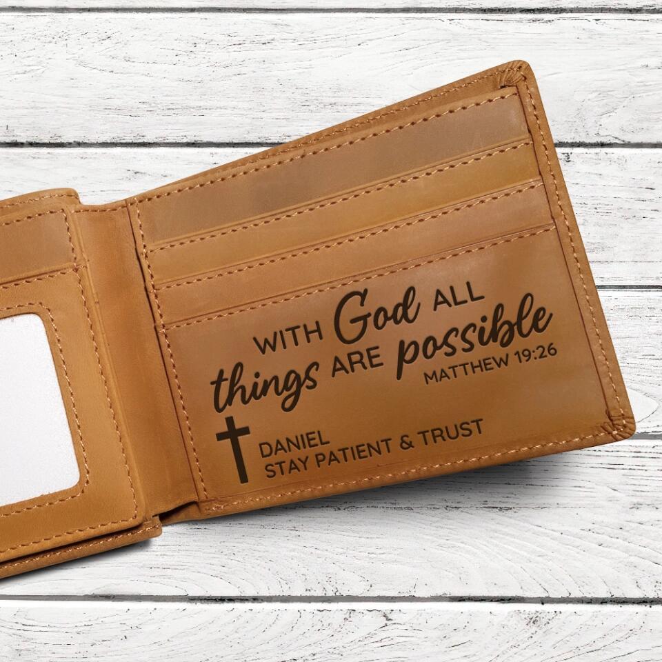 With God All Things Are Possible - Bibble Quote - Personalized Name - Engraved Leather Wallet - Men's Jewelry - Money Holder - Birthday Gift - Confirmation Gift for Boys - 303ICNNPLW331 - Image 6
