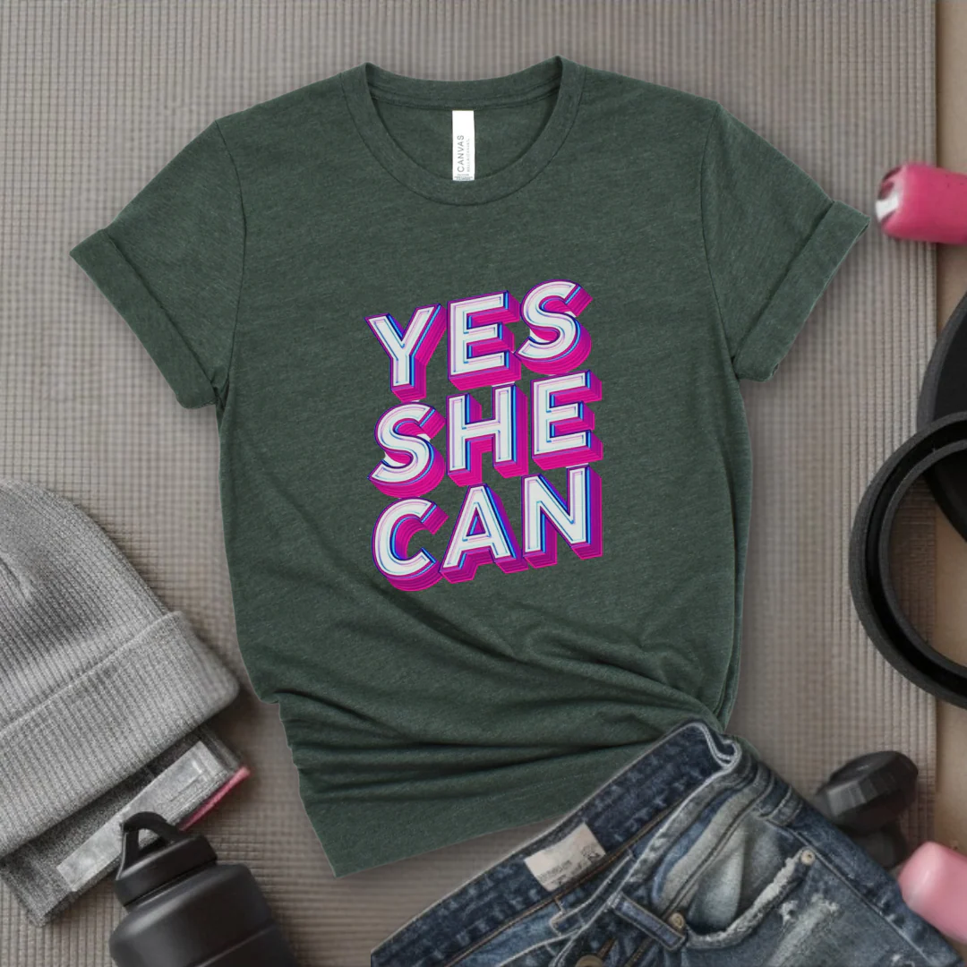 Yes She Can Motivational Tshirt - Feminist Women Empowerment Shirt - Unisex Jersey Short Sleeve Shirt - Gift for Yourself, Female Friends - Bella Canvas 3001 - Image 4