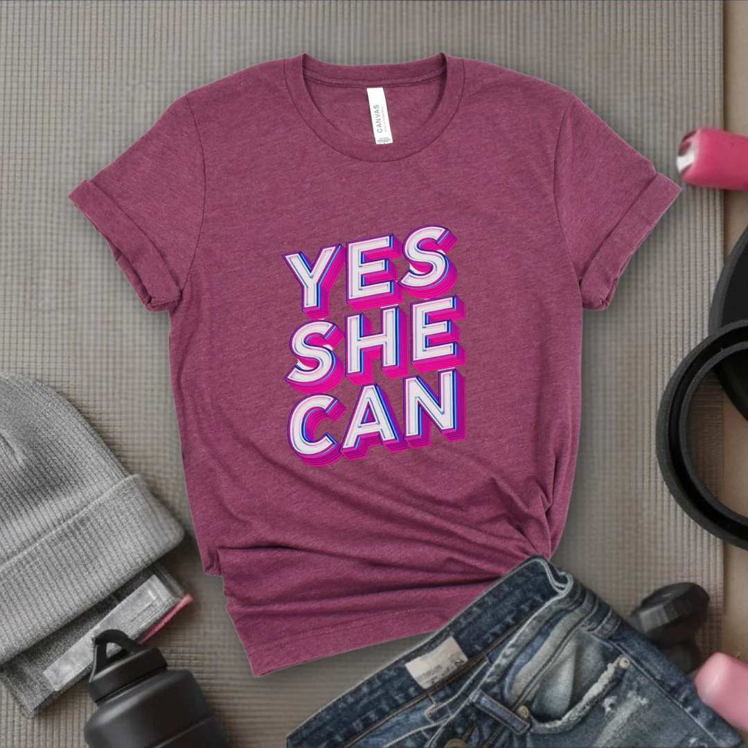 Yes She Can Motivational Tshirt - Feminist Women Empowerment Shirt - Unisex Jersey Short Sleeve Shirt - Gift for Yourself, Female Friends - Bella Canvas 3001 - Image 5