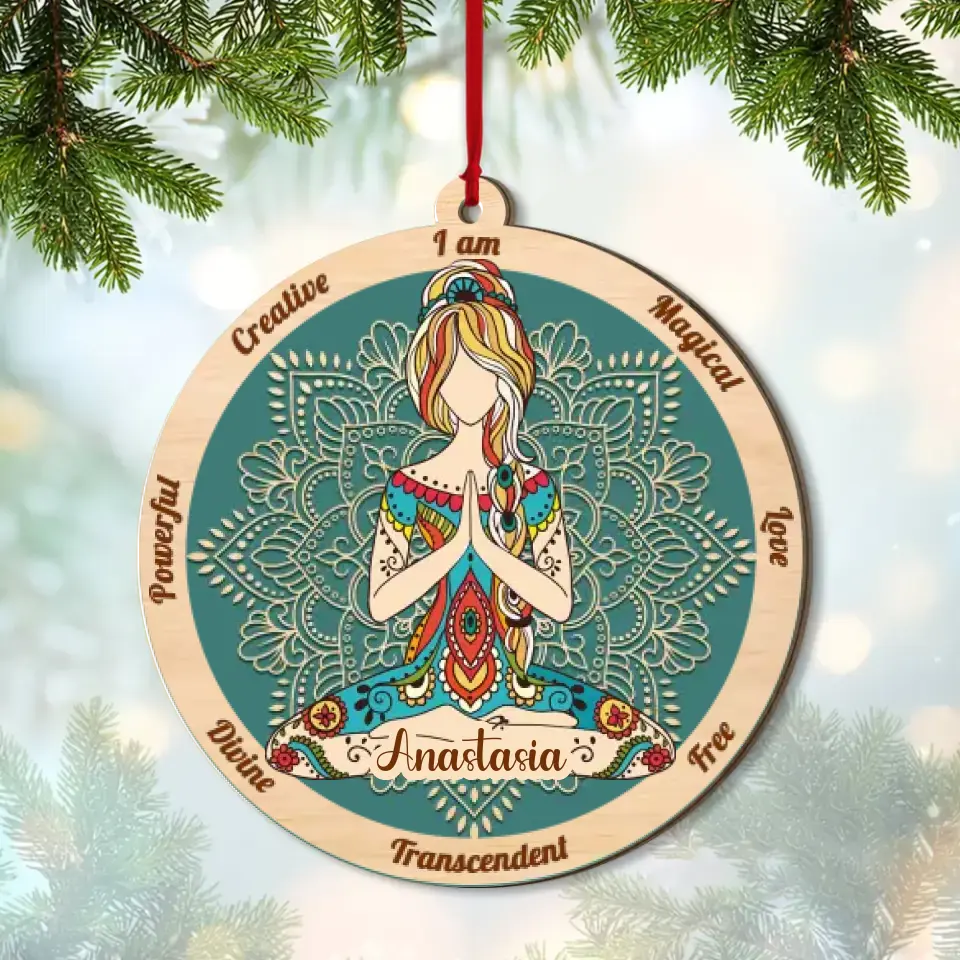 Yoga Mandala I Am - Personalized 2 Layered Wooden Ornament - Image 2