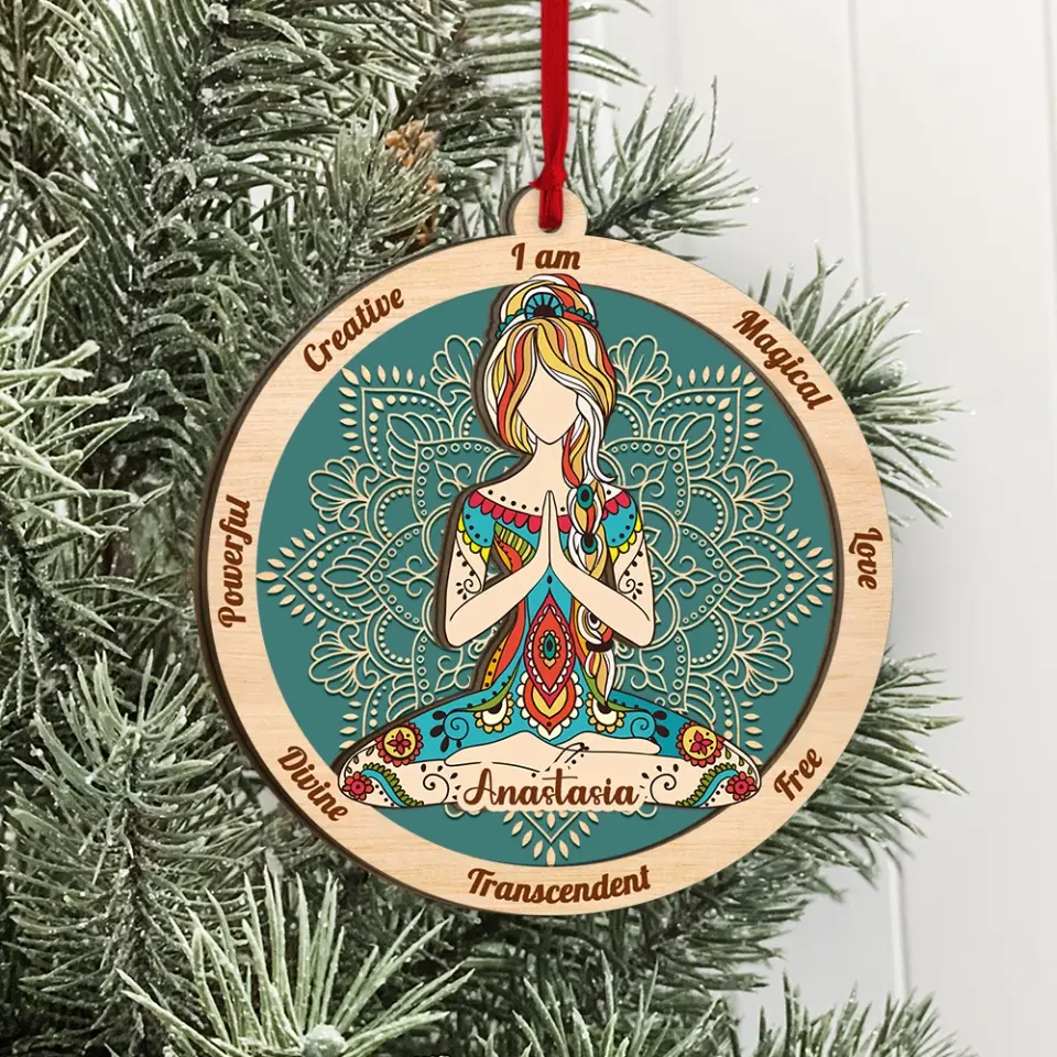 Yoga Mandala I Am - Personalized 2 Layered Wooden Ornament - Image 3