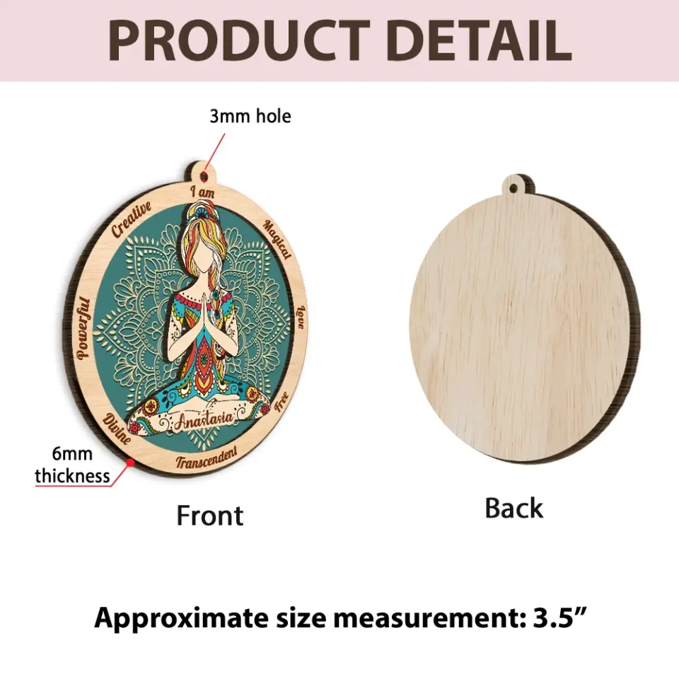 Yoga Mandala I Am - Personalized 2 Layered Wooden Ornament - Image 6