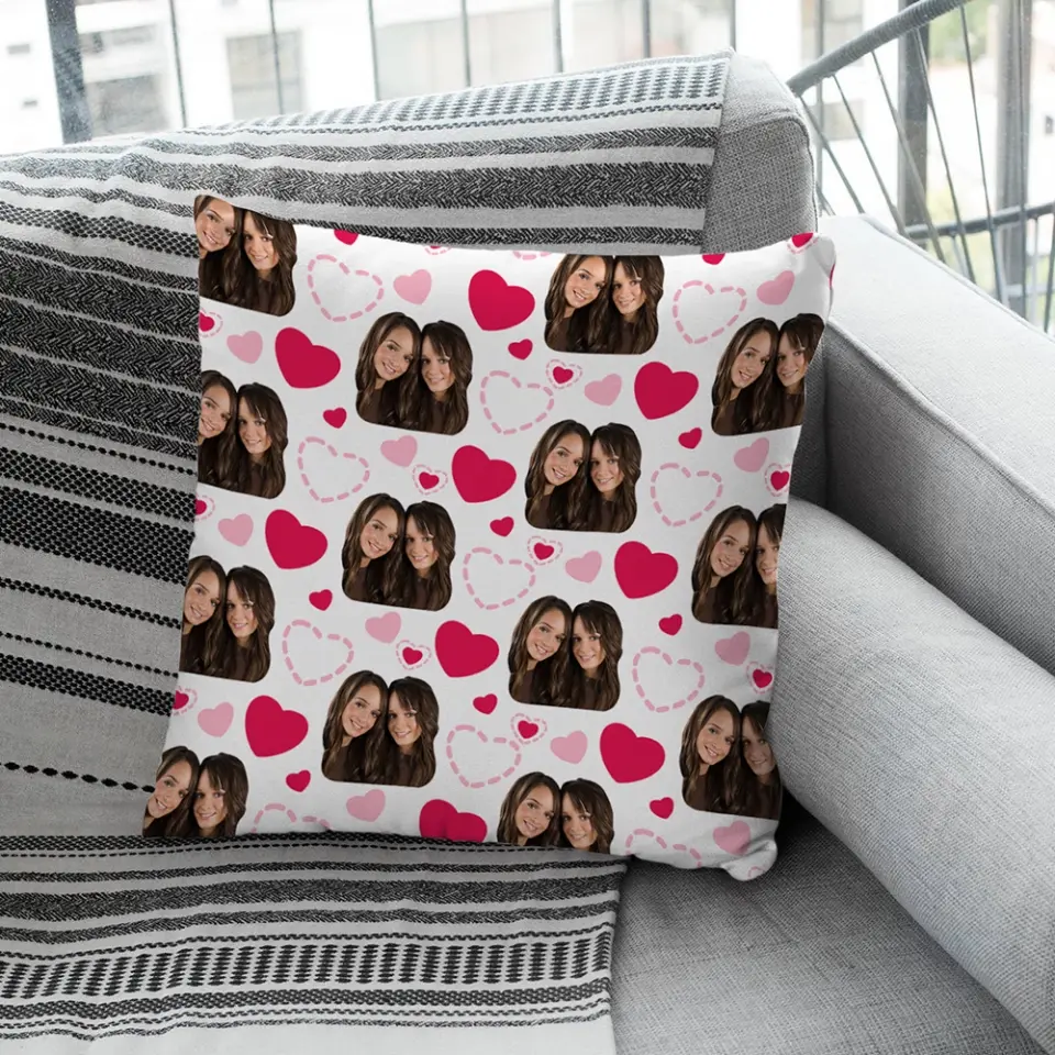 You and Me Custom Face Personalized Square Linen Pillow - Image 3