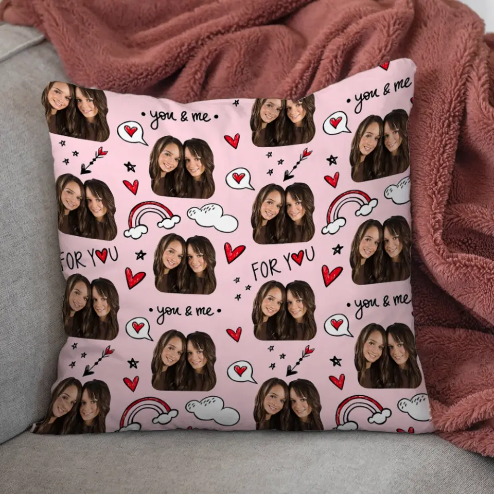 You and Me Custom Face Personalized Square Linen Pillow - Image 4