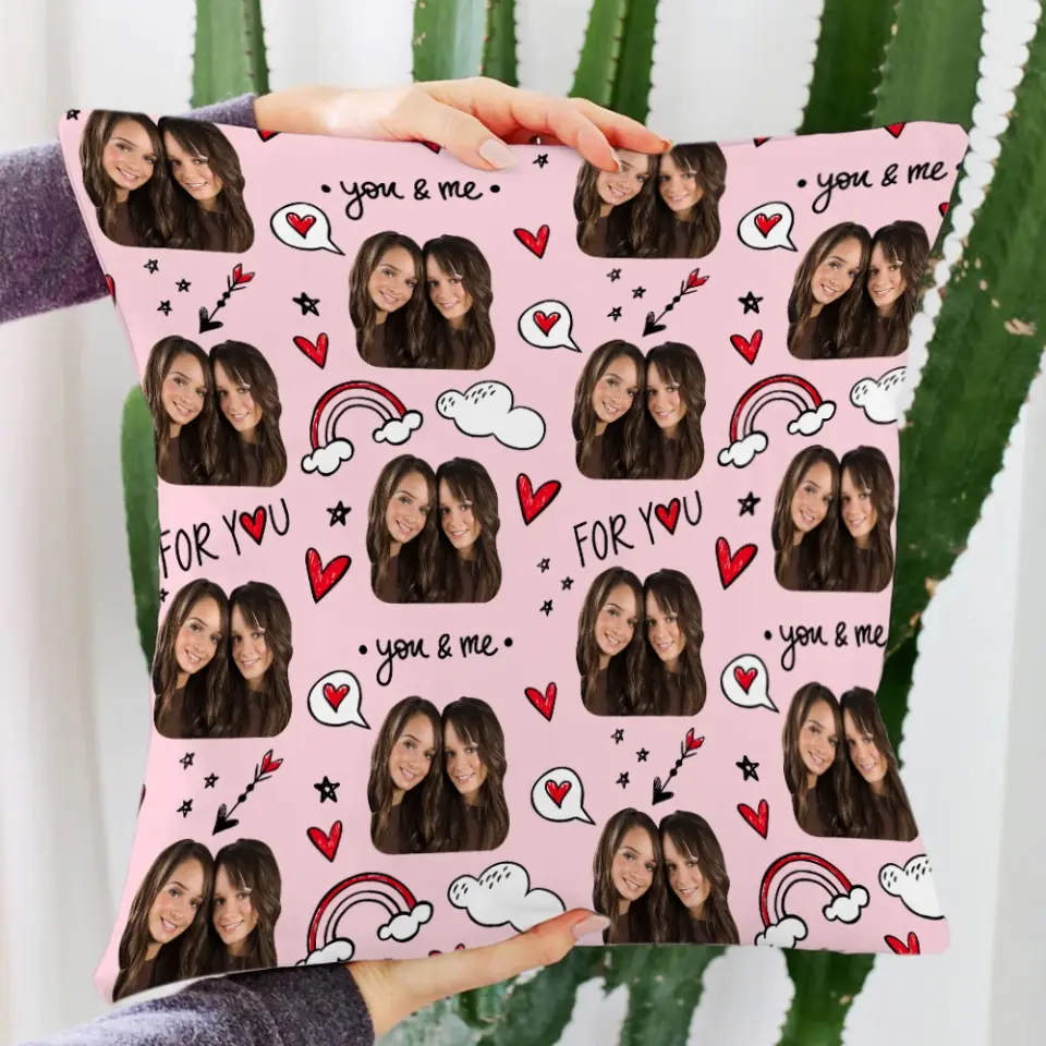 You and Me Custom Face Personalized Square Linen Pillow - Image 6