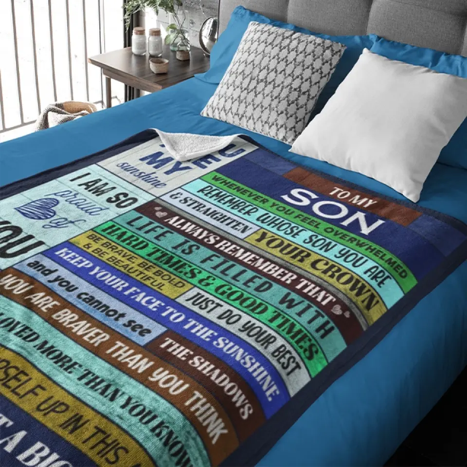 You Are My Sunshine Personalized Fleece Blanket Gift For Son - Image 11