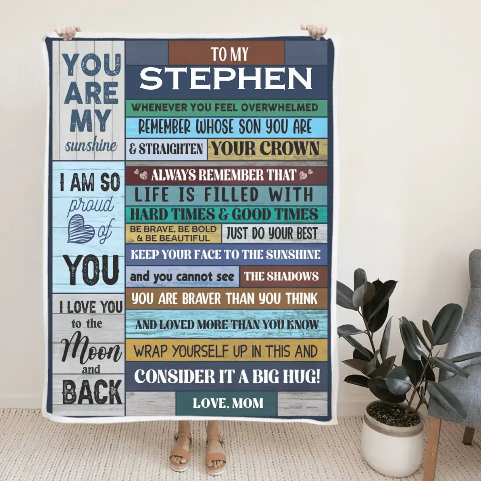 You Are My Sunshine Personalized Fleece Blanket Gift For Son - Image 3