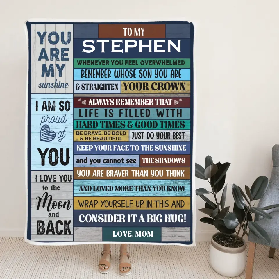 You Are My Sunshine Personalized Fleece Blanket Gift For Son - Image 4
