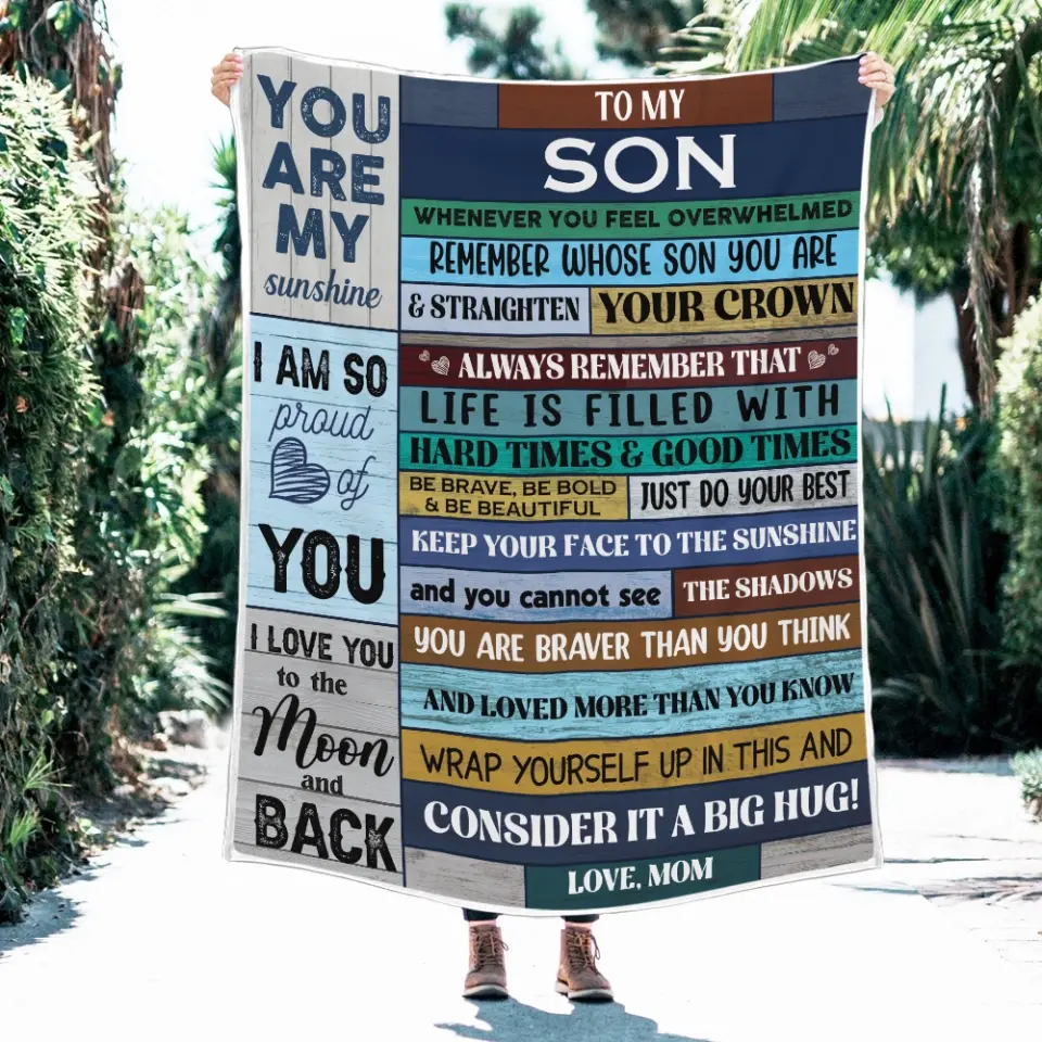 You Are My Sunshine Personalized Fleece Blanket Gift For Son - Image 5