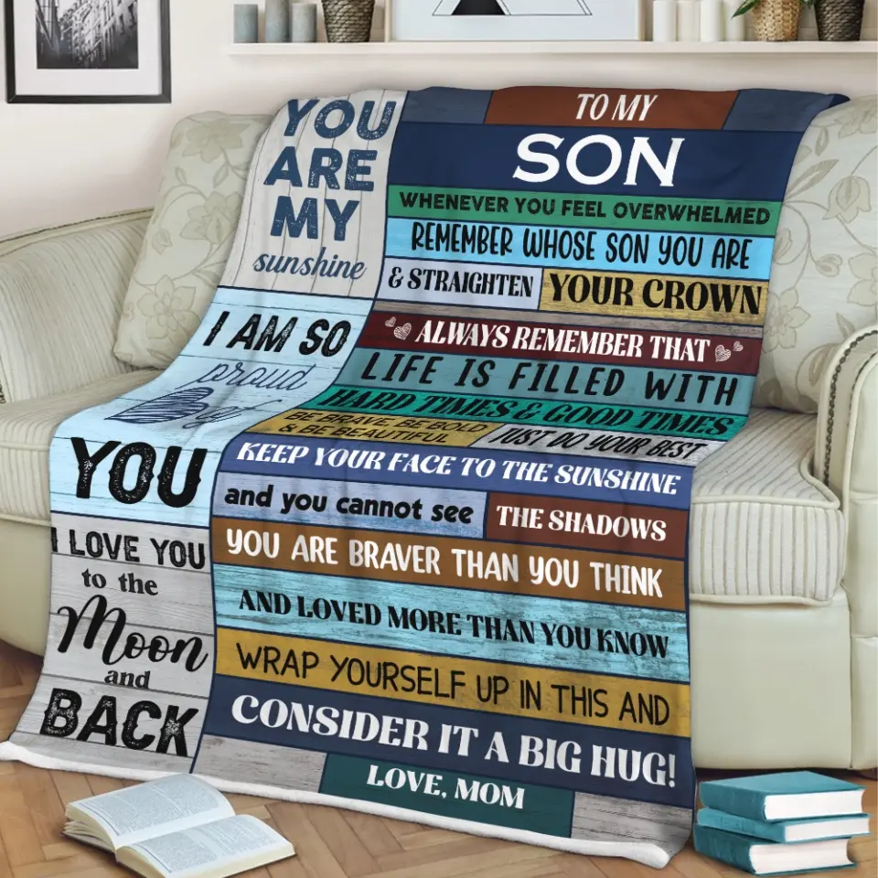 You Are My Sunshine Personalized Fleece Blanket Gift For Son - Image 9