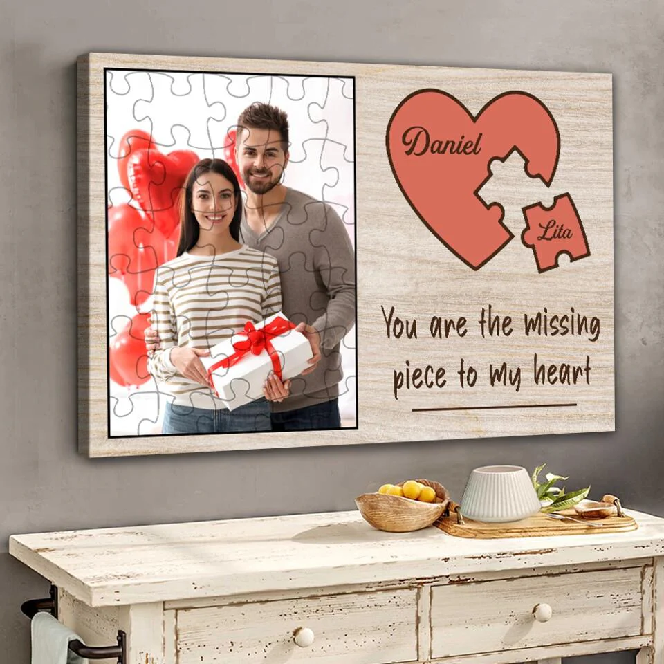 Personalized Valentine Gifts - You Are The Missing Piece To My Heart Custom Canvas Poster Anniversary Gift For Couples - Image 4