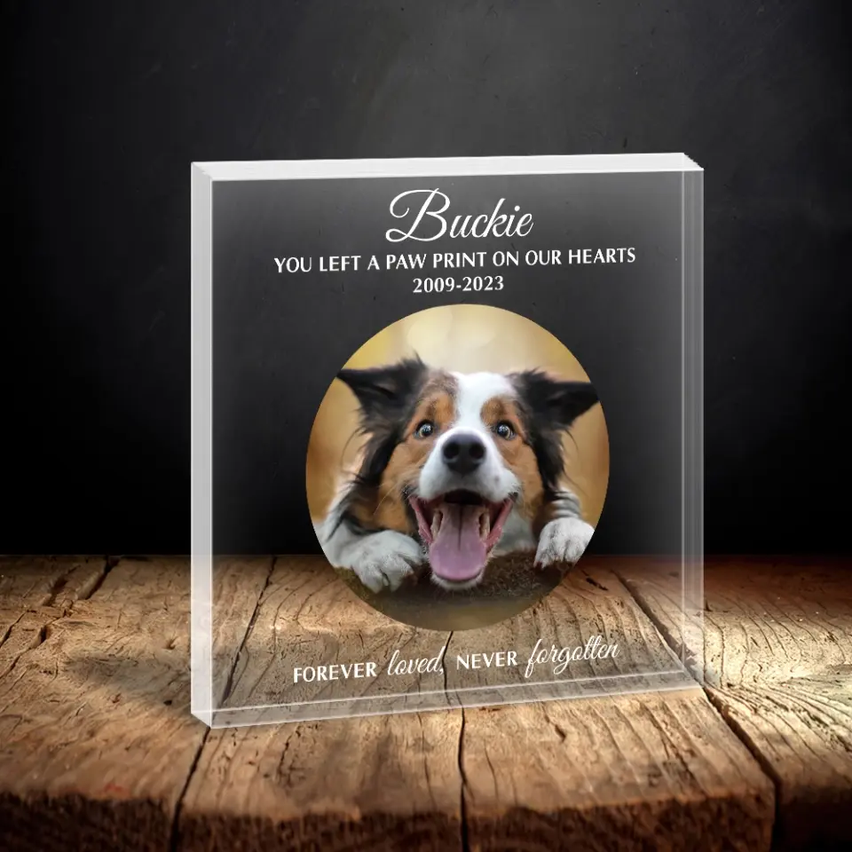 You Left A Paw Print On Our Hearts - Personalized Acrylic Plaque - Memorial Gift For Dog/Cat Lovers - Image 2