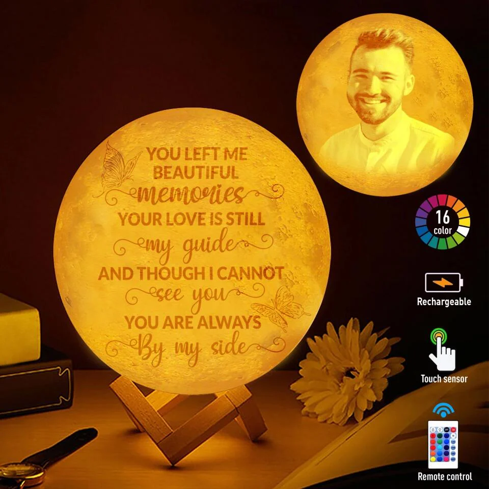 You Left Me Beautiful Memories - Personalized 3D Moon Lamp - Memorial Gift - Image 3