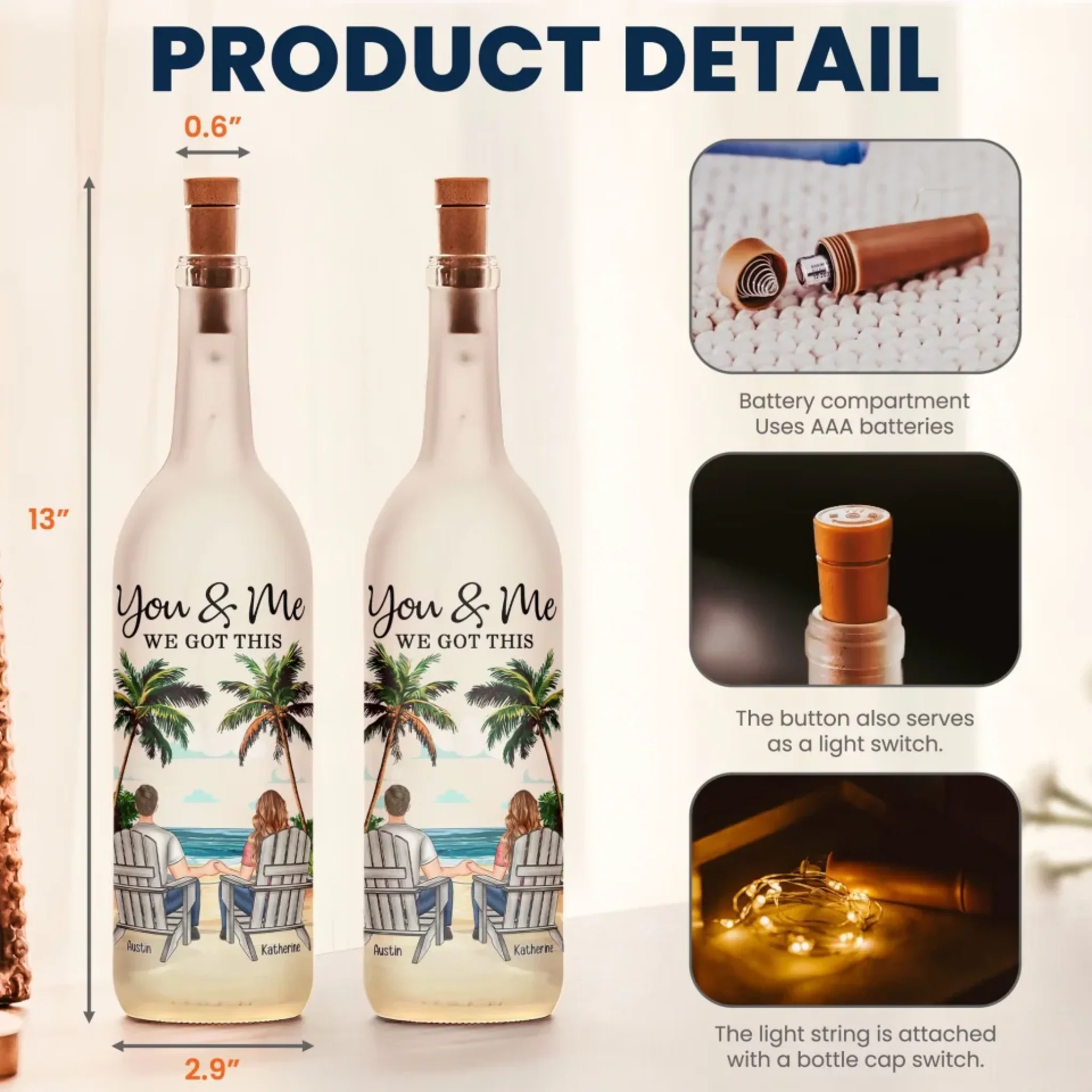 You & Me We Got This - Personalized Bottle Lamp - Couple Gifts for Valentine, Anniversary - Image 6